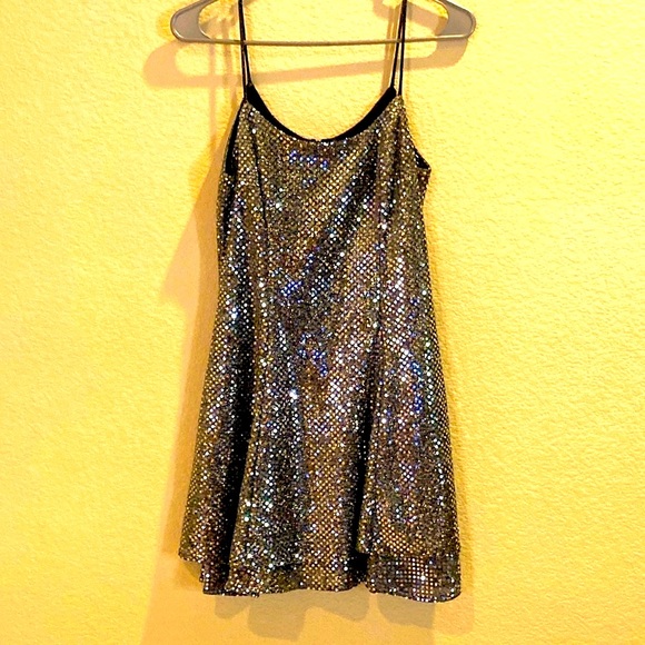 Next Left Dresses & Skirts - SEXY spaghetti, strap, sequence, Silver Mini Dress